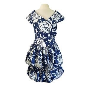 VTG Pat Richards Michael Maiello Floral Puffy Bubble Tiered Off Shoulder Dress